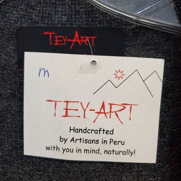 New Tabask Tey-Art Superfine ALPACA Sweater Open Cardigan Pockets Gray Sz M #33 - Picture 6 of 7